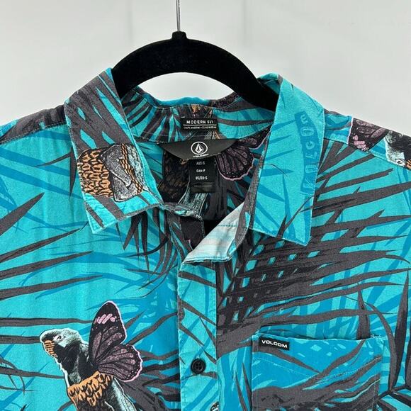 Volcom Party Bird Button Up Short Sleeve Shirt parrot tropical summer size S - Picture 3 of 8